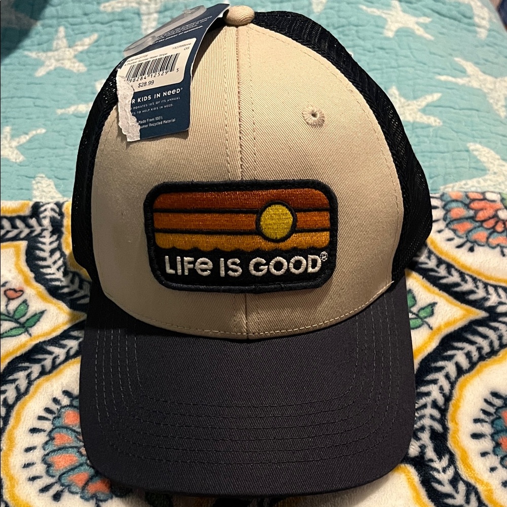 Life Is Good Beige and Blue Cap